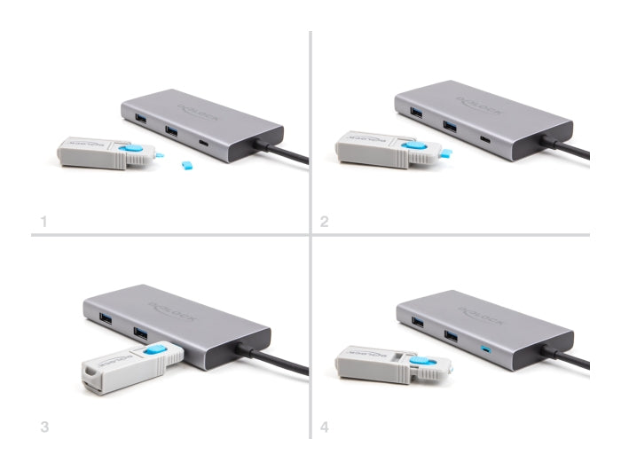 DeLOCK USB-Port-Blocker-Set – USB-C (Buchse) – Kunststoff, Schlüsselanhänger – Blau/Grau – für USB-C