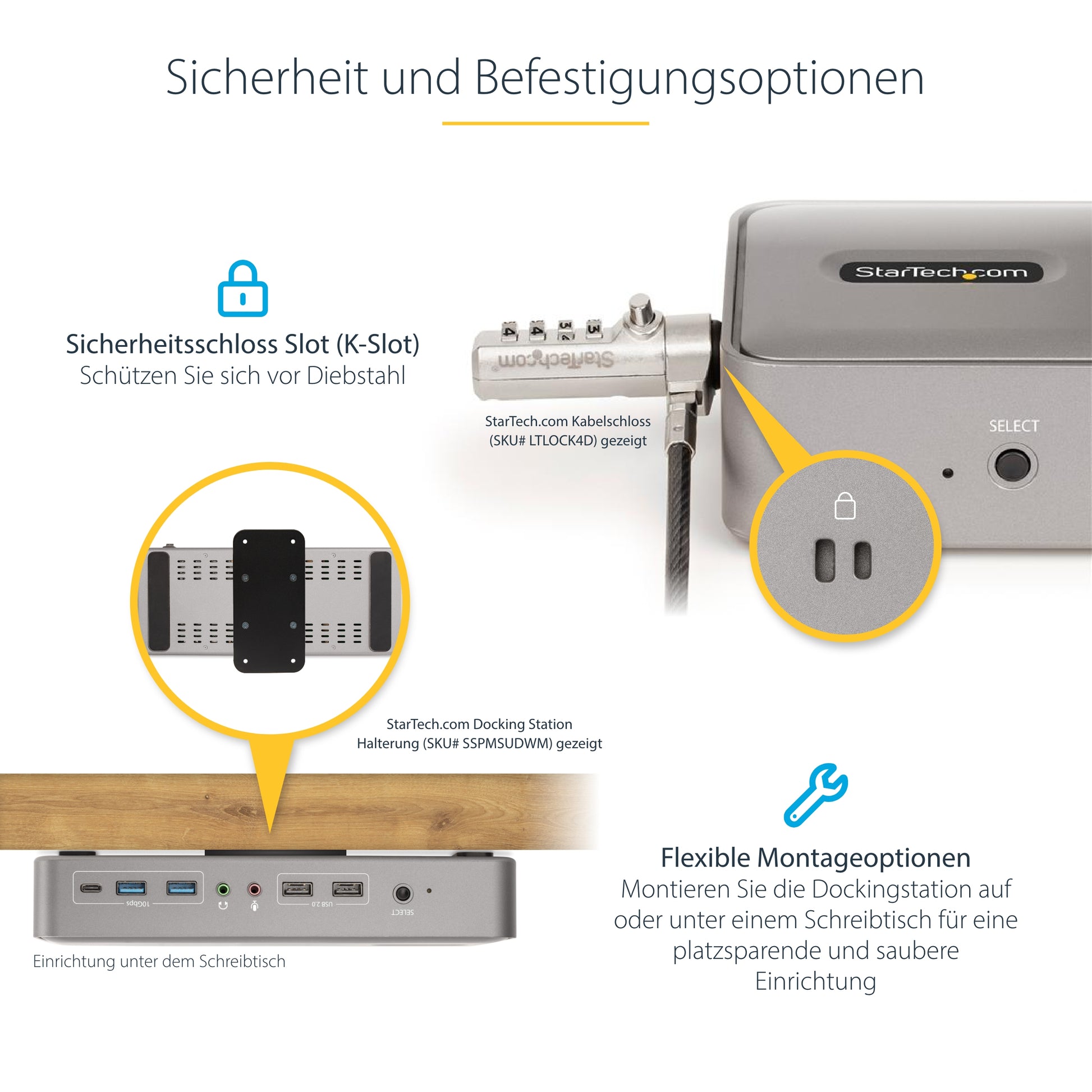 StarTech.com 129UE-USBC-KVM-DOCK – 2-Port DP Dual-View KVM-Switch – 4K/60 Hz, für Windows/macOS/Linux