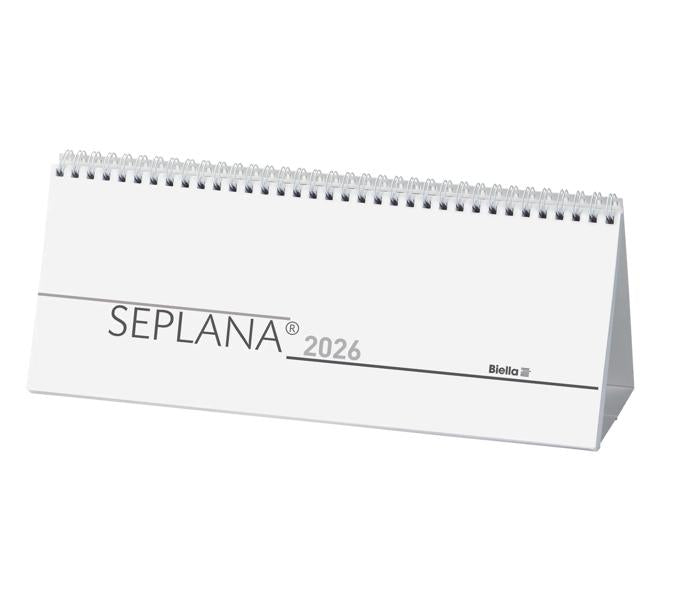 Biella Seplana Wochenplaner – 1 Woche/2 Seiten, Spiralbindung, 29,8 × 11,7 cm, Jan–Dez 2026, mit Ständer, FSC