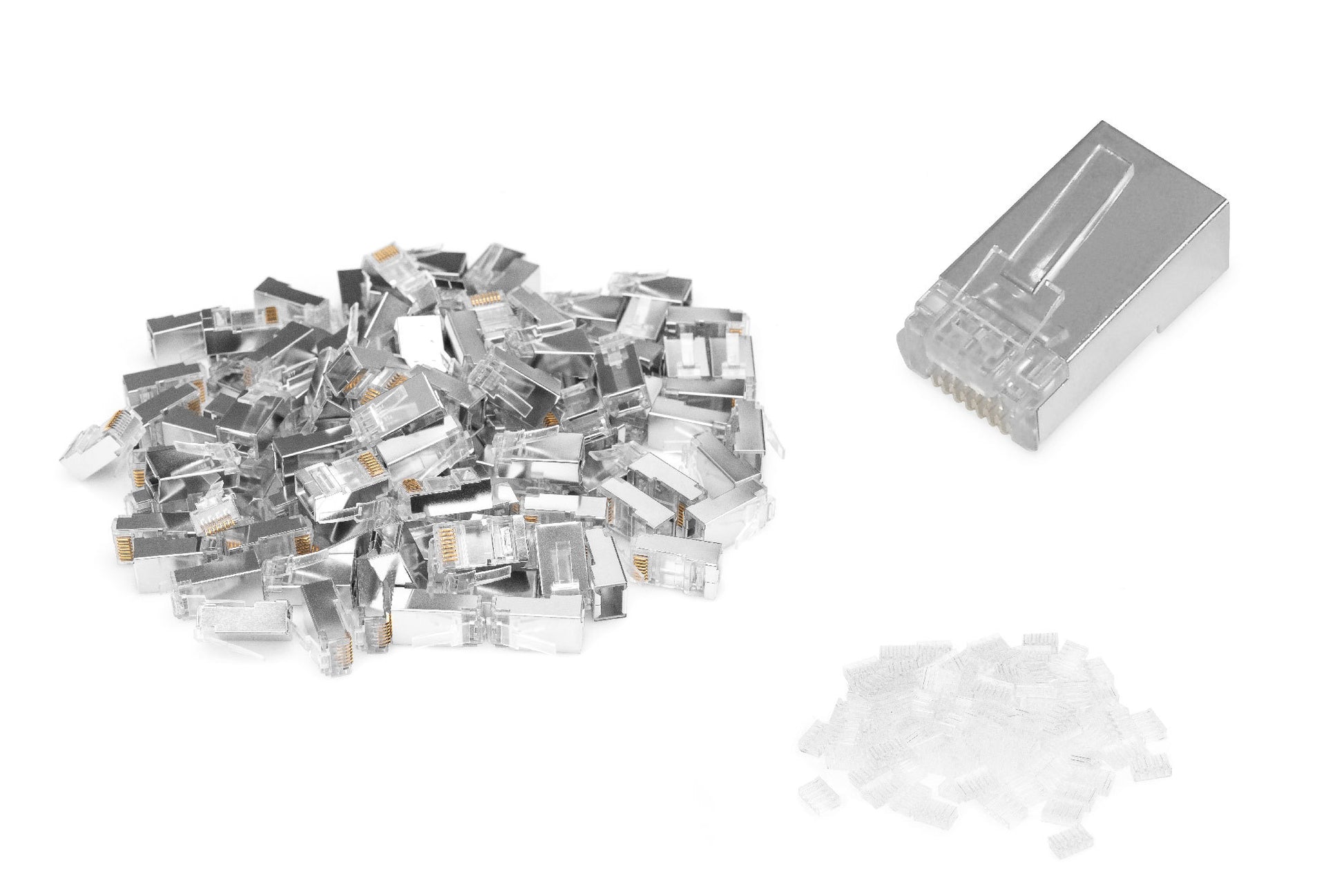 Digitus Modularstecker Cat6, RJ-45, 100er-Pack, gerade, Goldkontakte, Polycarbonat – transparent/silber