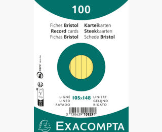 Exacompta Karteikarten – A6 – liniert, gelb, 205 g/m² – 100 Stk