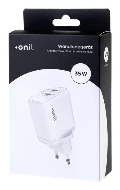ONIT F02796 USB-Ladegerät 35 W – USB-C×2 – PD 3.0, PPS, QC 3.0, GaN, EU-Stecker (Typ C) – Weiss
