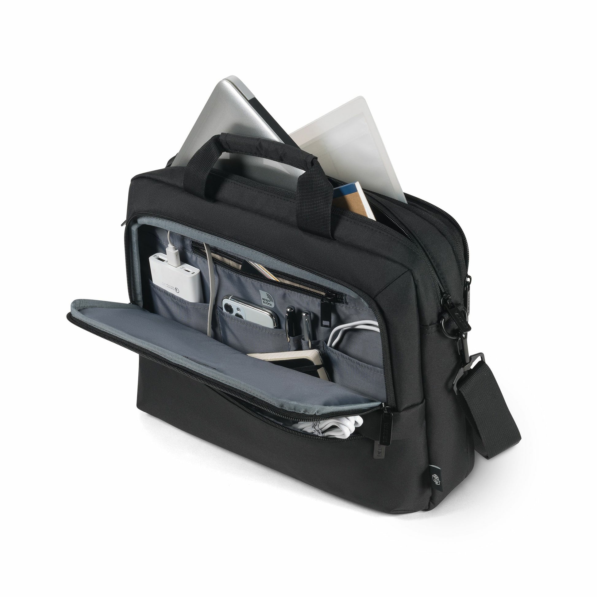 DICOTA Notebook-Tasche bis 14,1" – aus 100% recyceltem PET, wasserabweisend – Schwarz