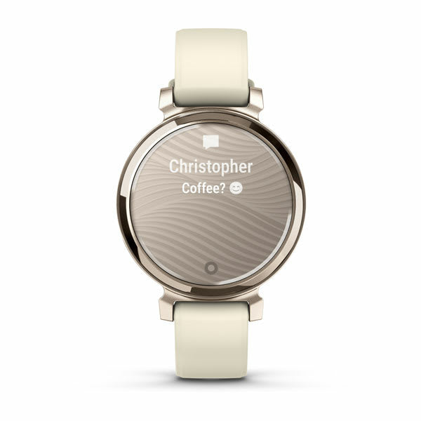 Garmin Lily 2 35 mm GPS – Aluminium Gold, Sportband Creme, 50 m, für Android und iPhone