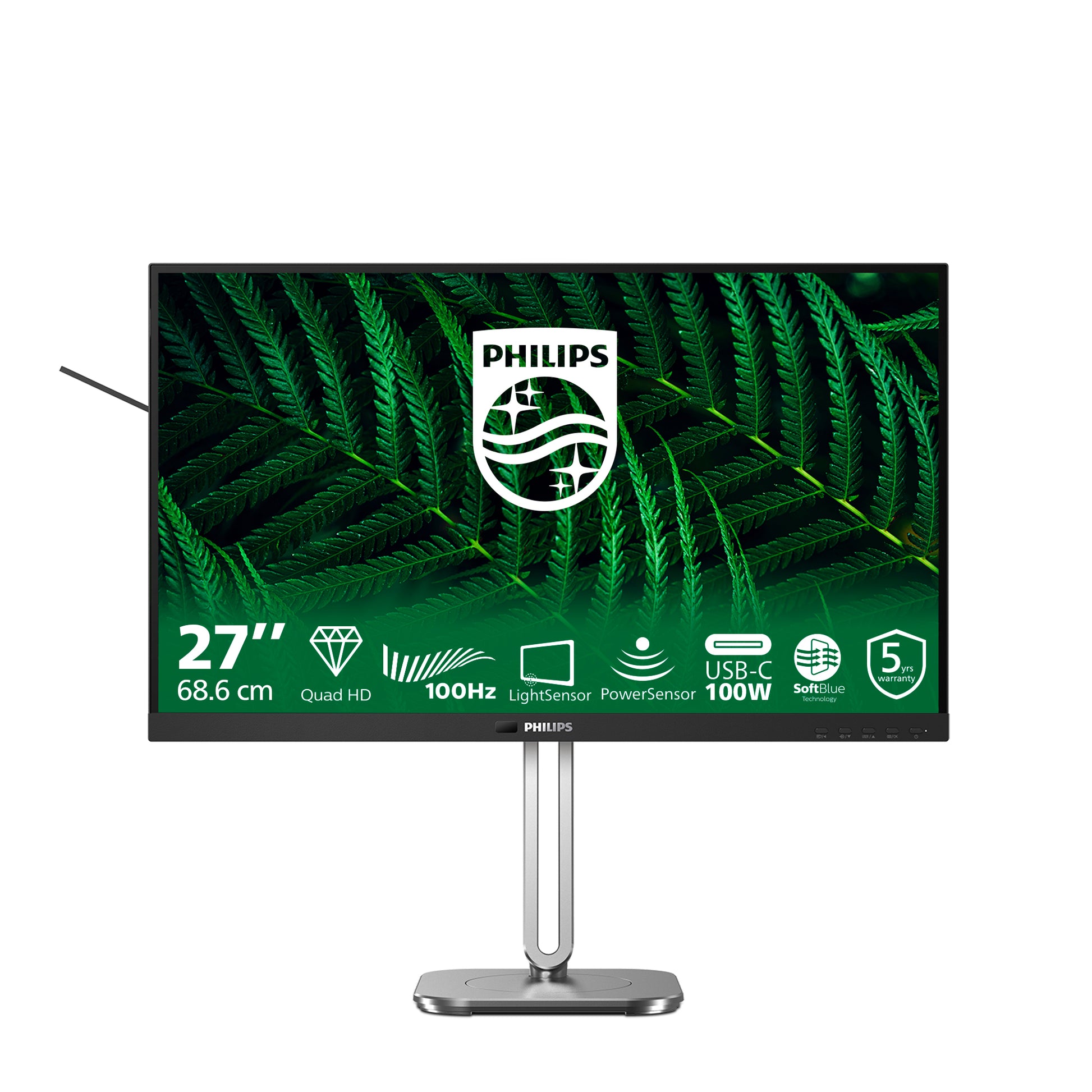 Philips 27B2G5601/00 – Monitor, 27", IPS, 100 Hz, 300 cd/m², Daisy Chain, KVM, USB-Hub, VESA 100 × 100, Grau