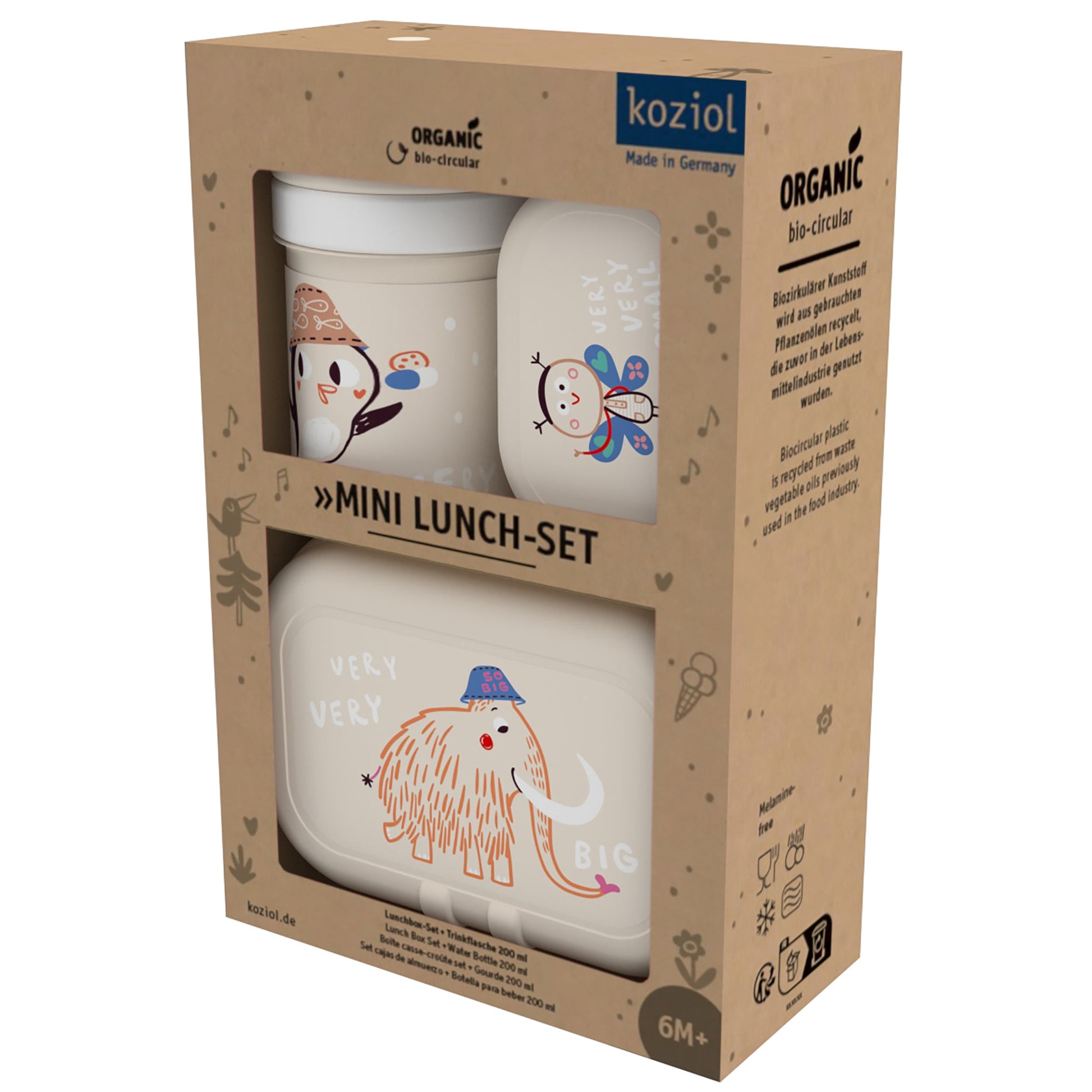koziol Lunchbox, Biokunststoff, beige, 3er-Set, inkl. Flasche, für Kinder