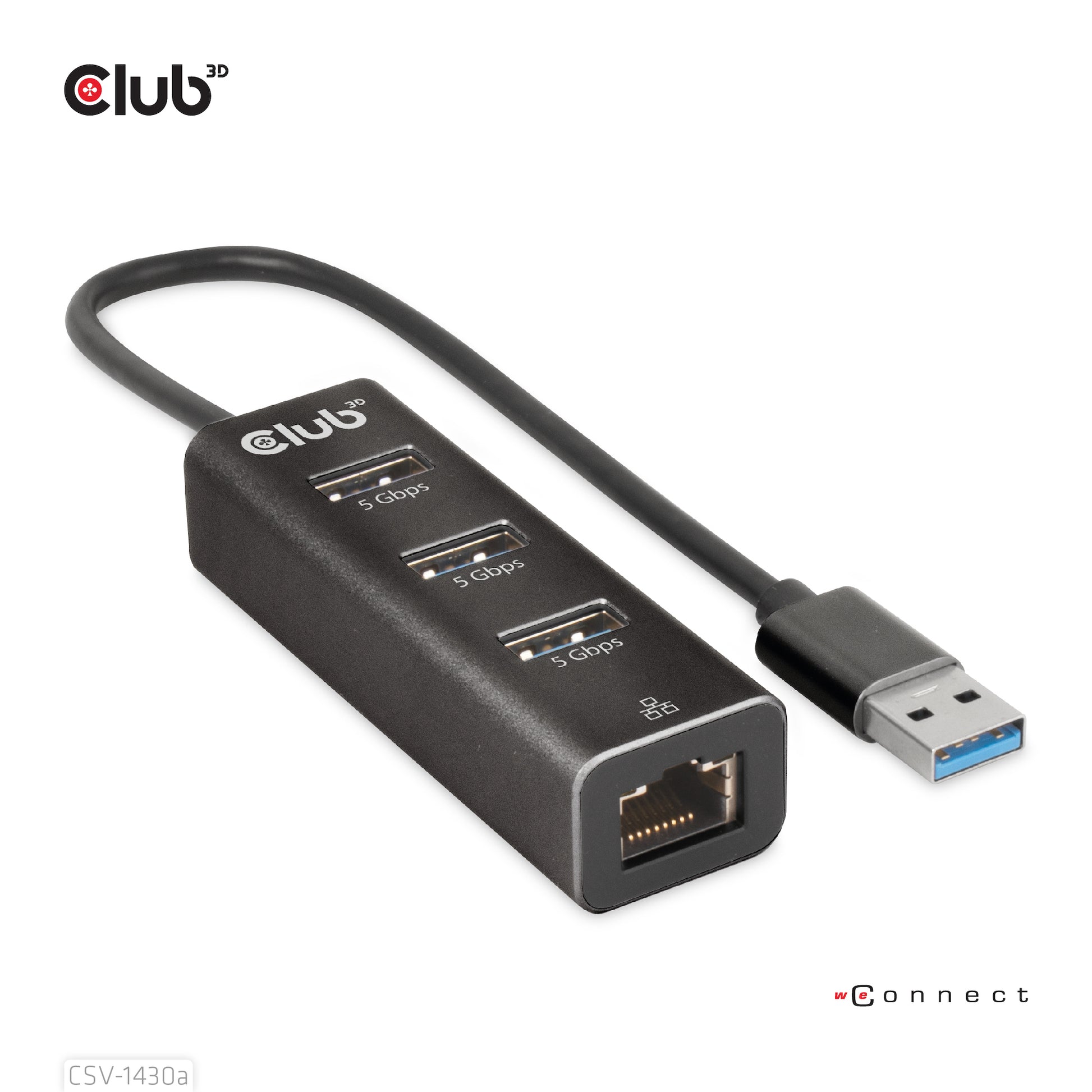 CLUB3D Club 3D CSV-1430a USB-Hub – USB 3.2 Gen 1, 3× USB-A, GbE