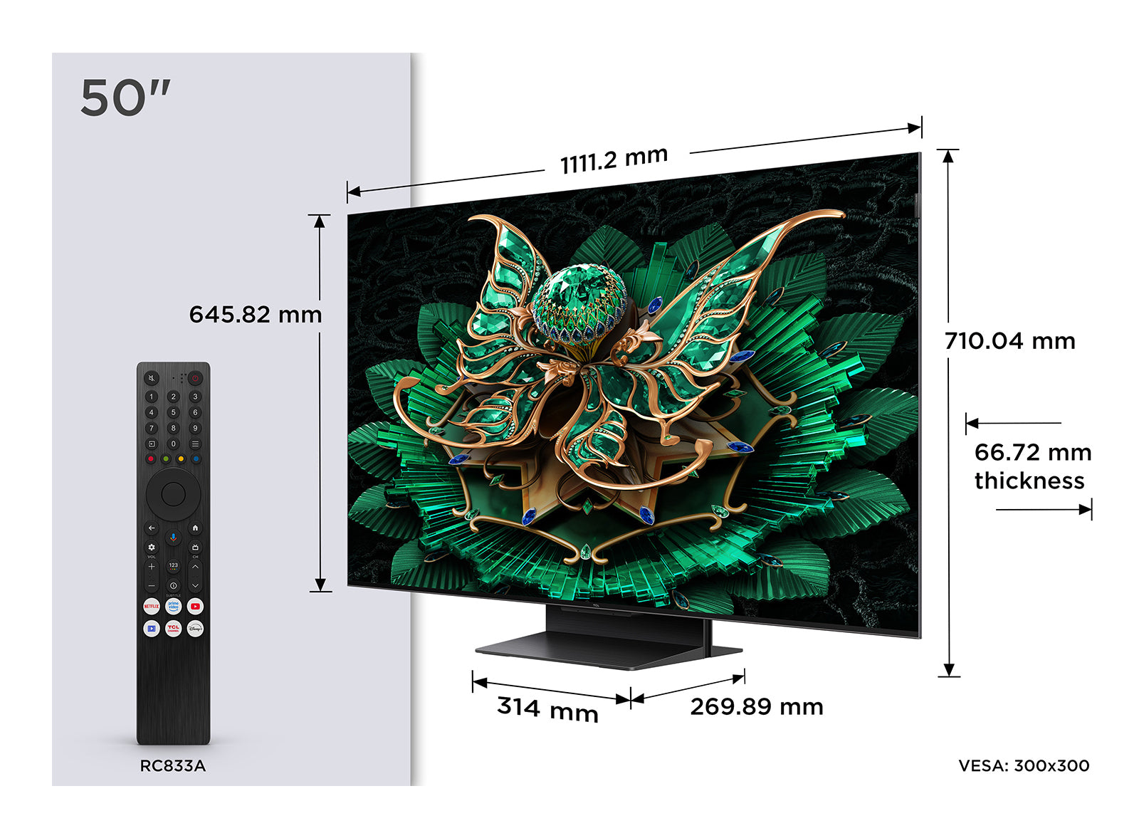 TCL 50C7K – 50" TV – 4K UHD – QD Mini LED – Google TV – 144 Hz – 2000 cd/m² – Dolby Vision