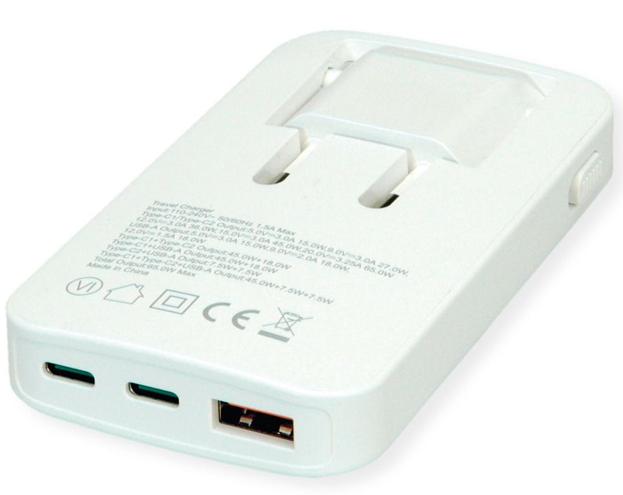 ROLINE USB-Ladegerät 65 W – USB-C×2, USB-A×1 – EU-Stecker (Typ C)