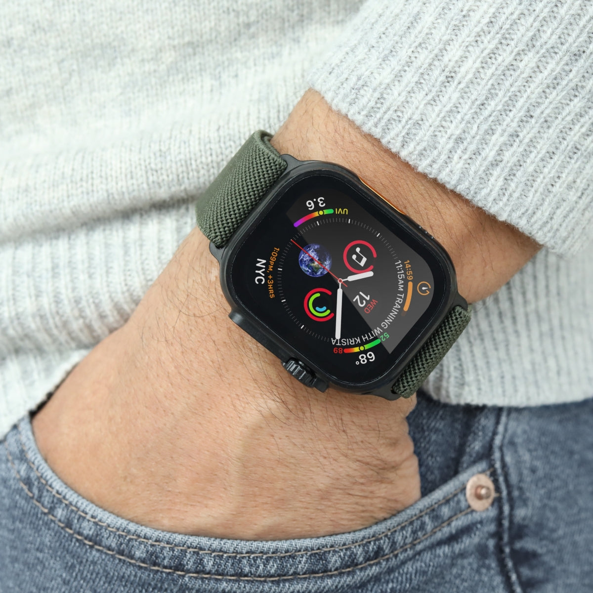Vonmählen Classic Nylon Loop – Armband – für Apple Watch Ultra – Schwarz/Olive, One Size, Nylon