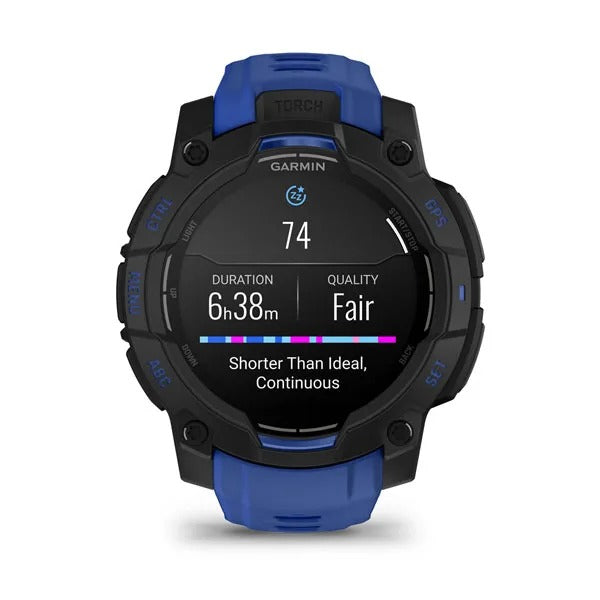 Garmin Instinct 3 45 mm GPS – Aluminium Schwarz, Sportarmband, Schwarz/Bolt Blau, 100 m, für iPhone