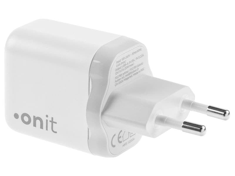 ONIT F02788 USB-Ladegerät 20 W – USB-A×1 – QC 3.0, GaN, EU-Stecker (Typ C) – Weiss