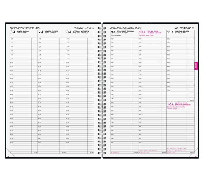 Biella Quarta Agenda – 1 Woche/2 Seiten, gebunden, A4, Jan–Dez, 2026