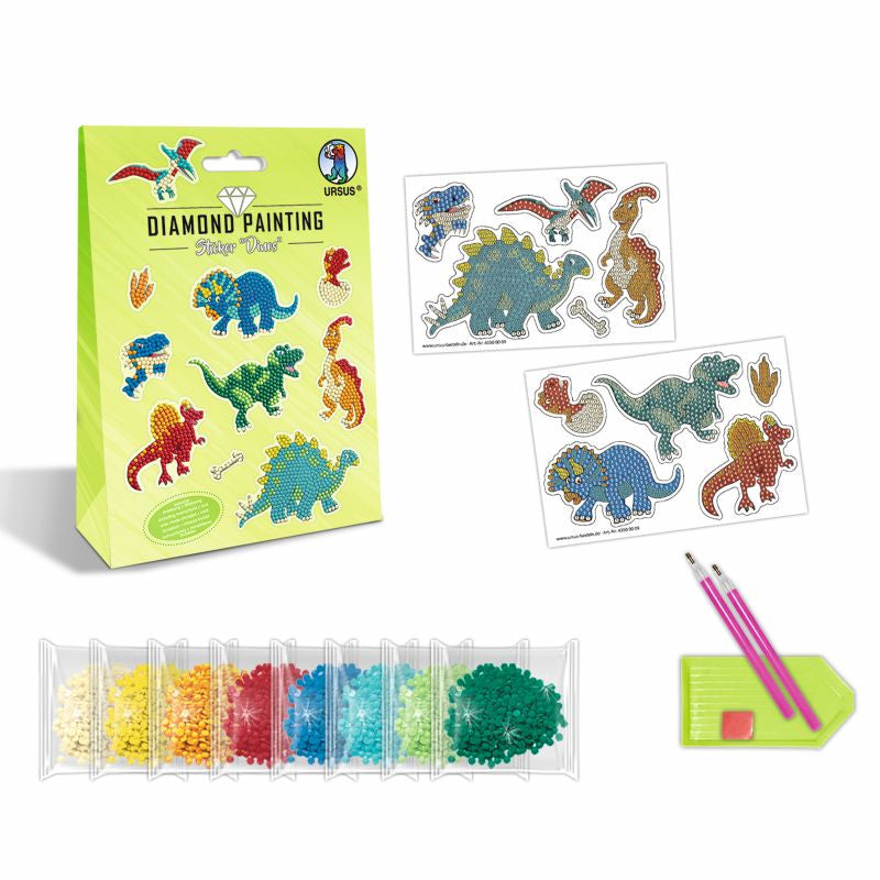 URSUS Diamond-Painting-Set Dinosaurier – ab 3 Jahren – Kunststoff, Mehrfarbig