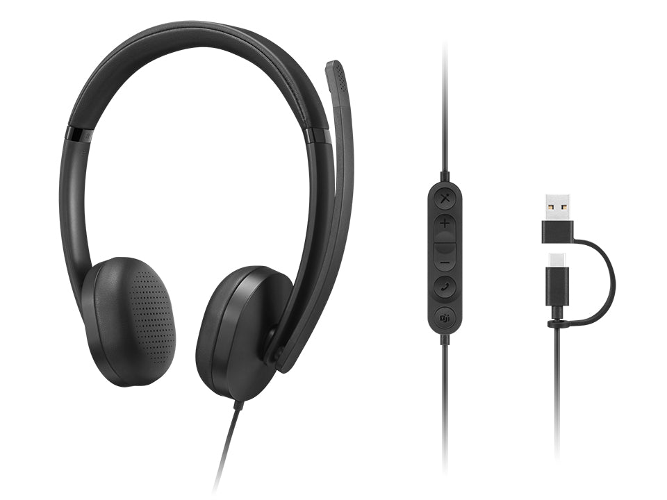 Lenovo Voip Headset 5000 Verkabeltes Office-Headset – On-Ear, Stereo, Kabel, USB-C, Schwarz