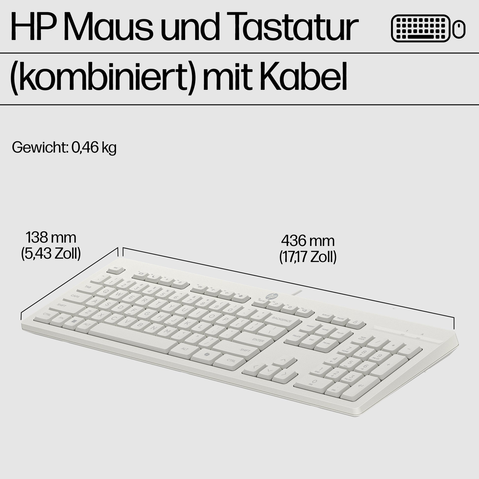 HP 225 – Tastatur- und Maus-Set – kabelgebunden, USB – Weiss