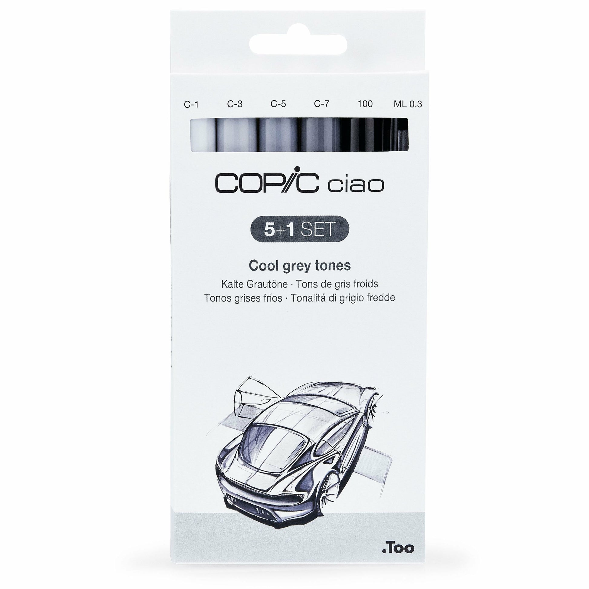Copic Ciao Permanentmarker – Keil-/Pinselspitze – Coole Grautöne (grau, hellgrau), 6er-Set