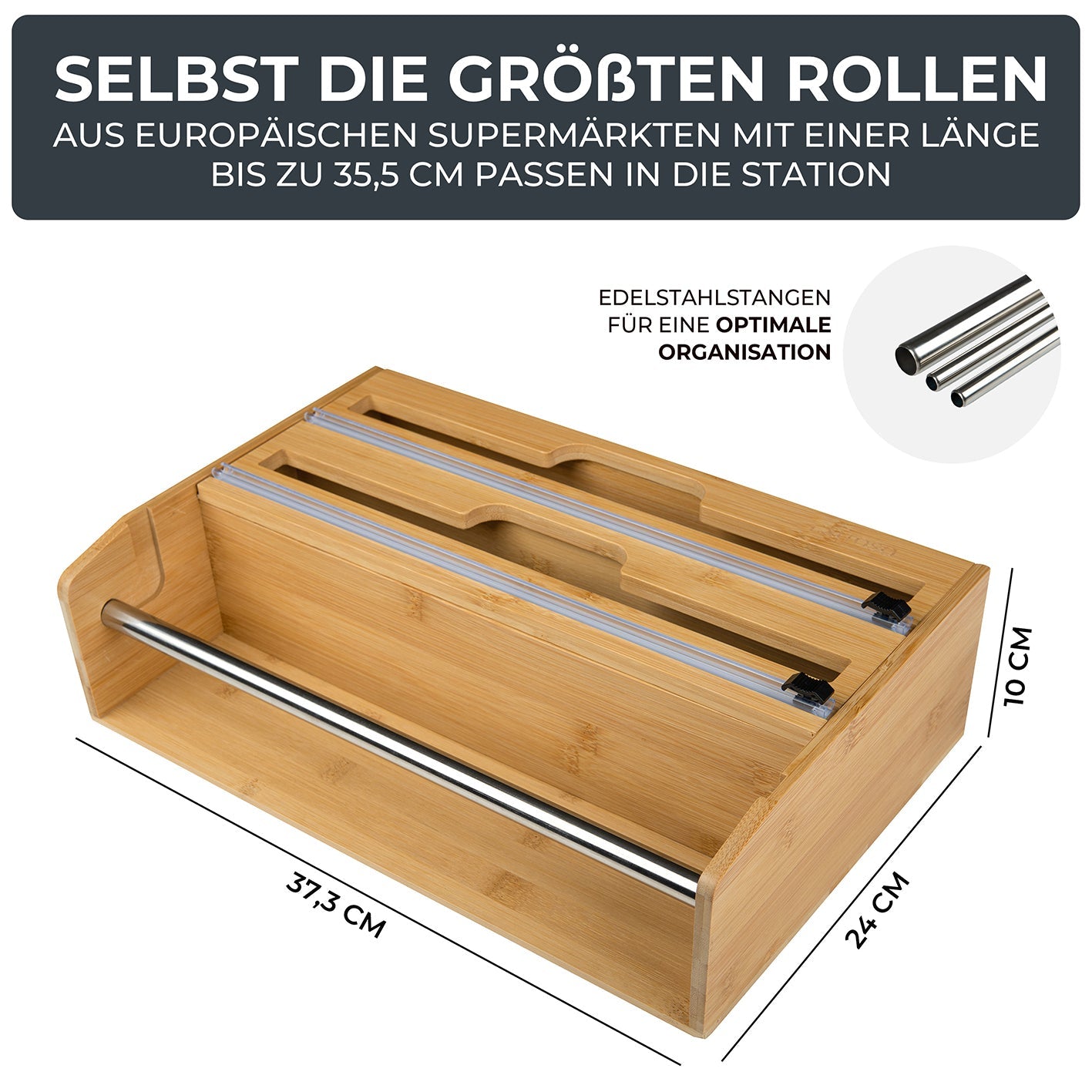 Exitoso Küchenrollenhalter, Holz, 10 × 37,3 × 24 cm, Braun, wandmontiert, für Alufolie und Plastikfolie
