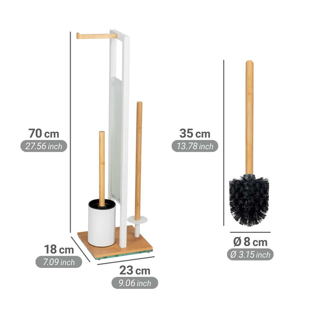 Wenko Rivalta – WC-Bürstenset – Holz, Glas, Braun, bodenstehend, H 70 cm, Ø 8 cm