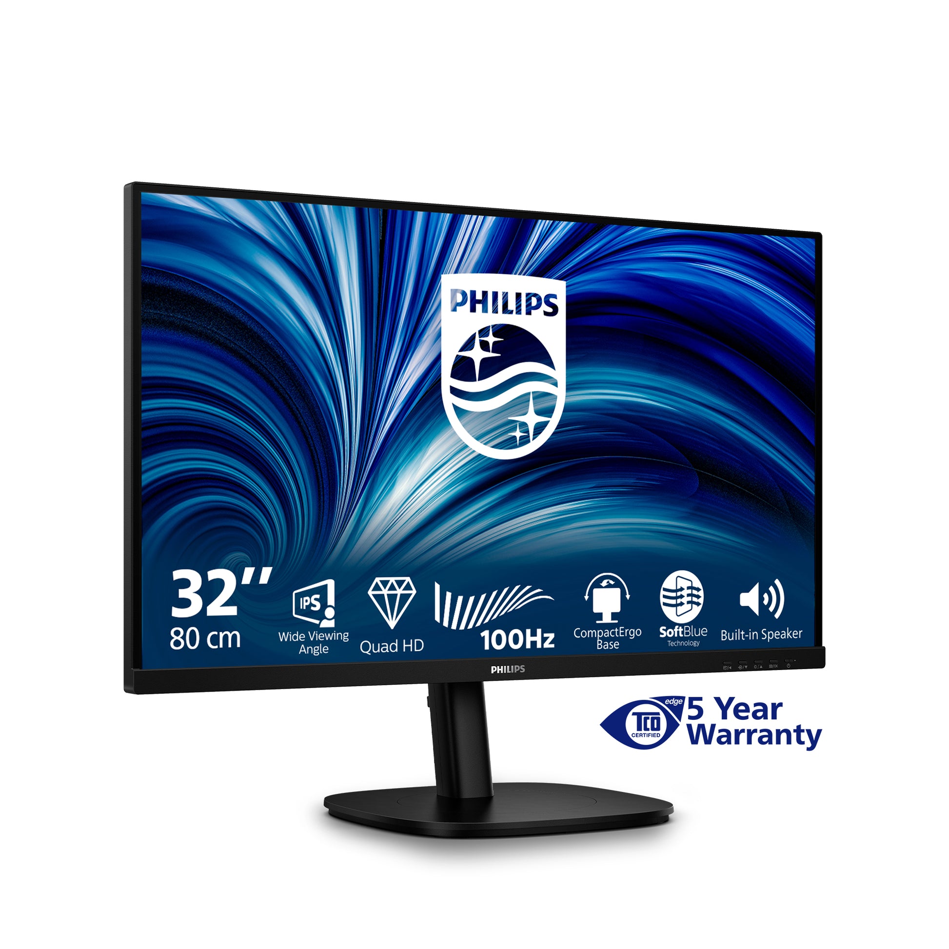 Philips 32B2N3500/00 – Monitor, 31,5", Lautsprecher, Pivot, 2× HDMI, 1× DisplayPort, USB-Hub, Schwarz