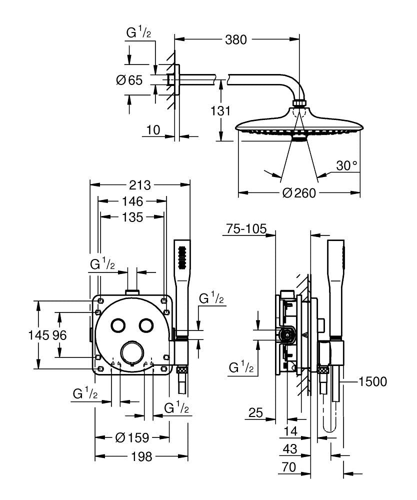 GROHE Unterputz-Badebatterie Vitalio – Thermostat, Kunststoff/Chrom