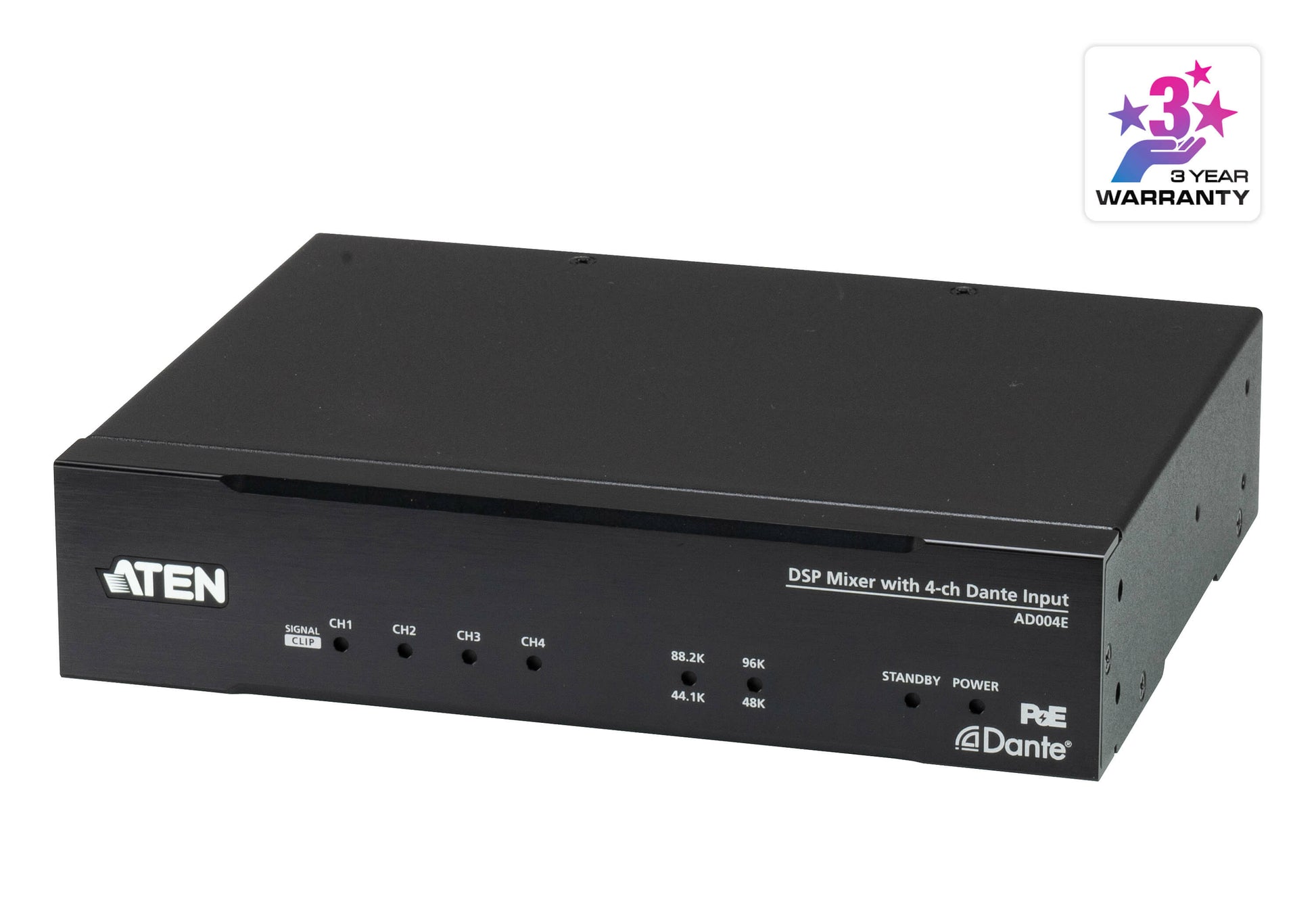 ATEN AD004E – Audio-Konverter – Dante-Eingang zu 4-Kanal Line-Ausgang – 24-Bit, 44,1/48/88,2/96 kHz – Schwarz