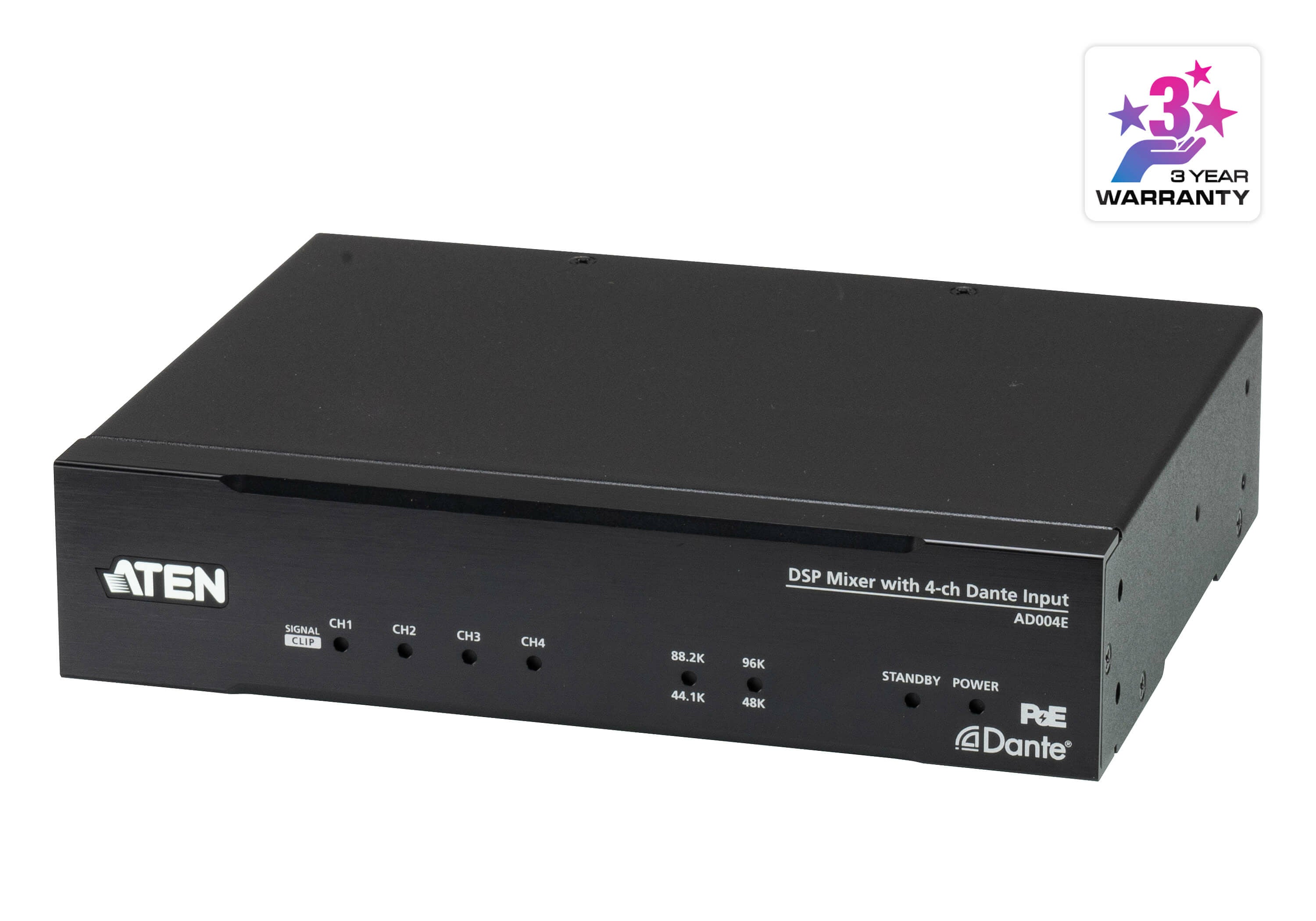 ATEN AD004E – Audio-Konverter – Dante-Eingang zu 4-Kanal Line-Ausgang – 24-Bit, 44,1/48/88,2/96 kHz – Schwarz