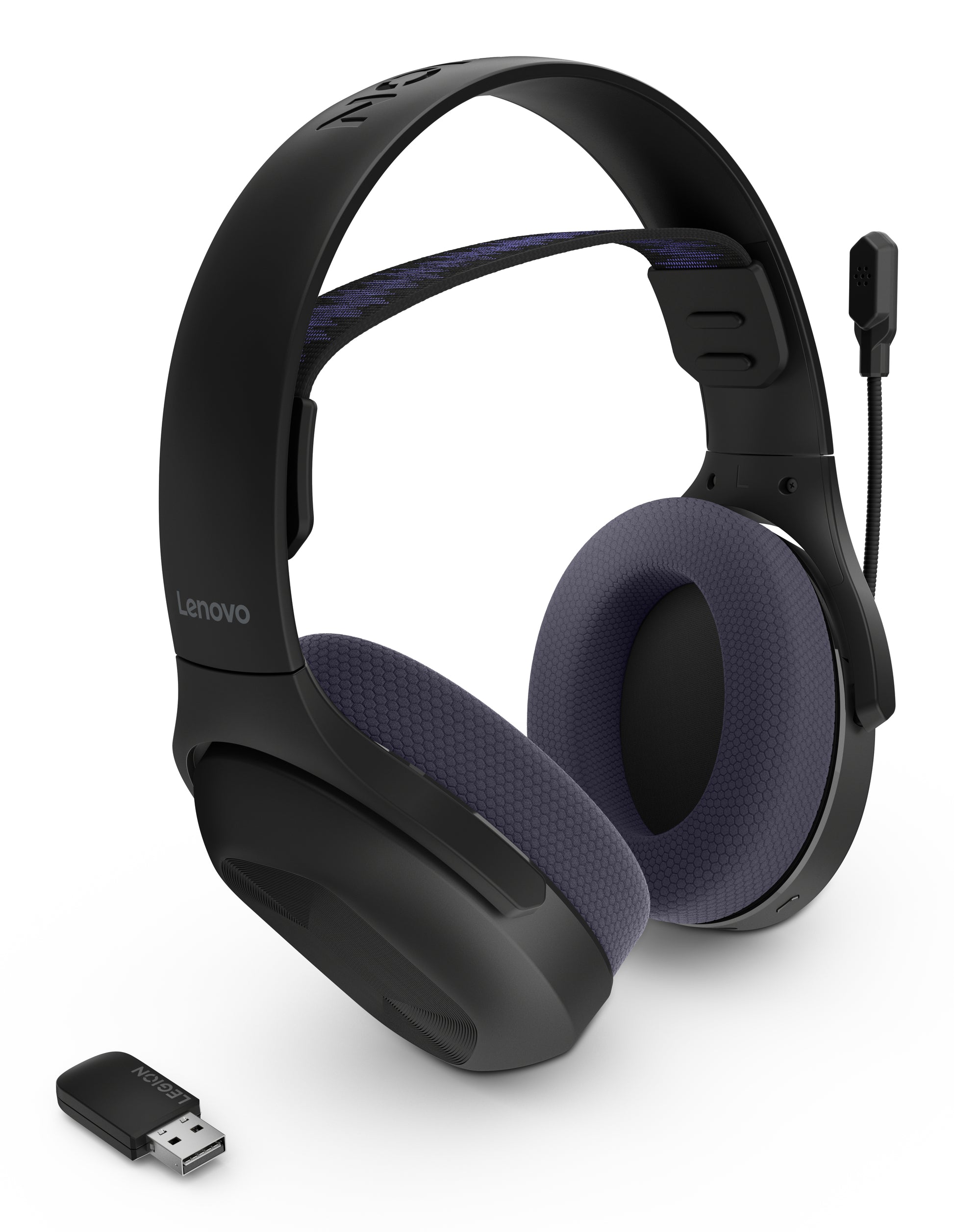 Lenovo Legion H410 Gaming-Headset – Over-Ear, Stereo, BT, mit USB-A-Dongle, Schwarz/Violett, BT 5.2