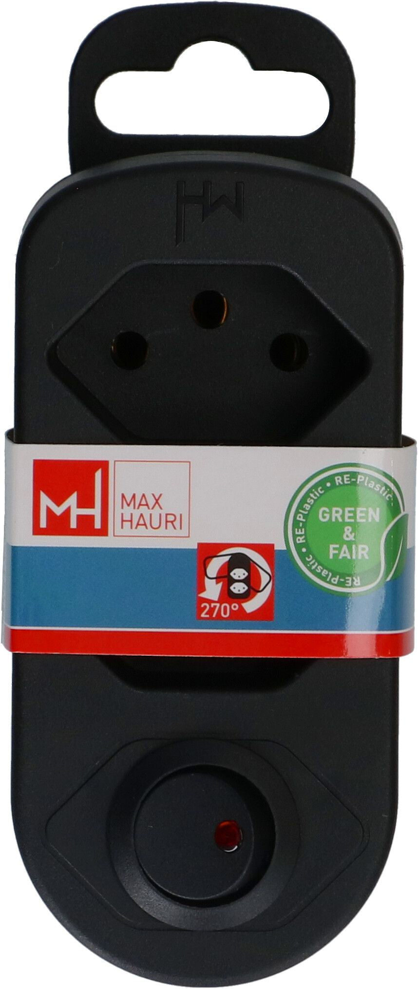 Max Hauri AG Max Hauri Steckdosenleiste, 2×T13, mit Schalter, 0,1 m Kabel, Eingang T12 (abgewinkelt) – schwarz