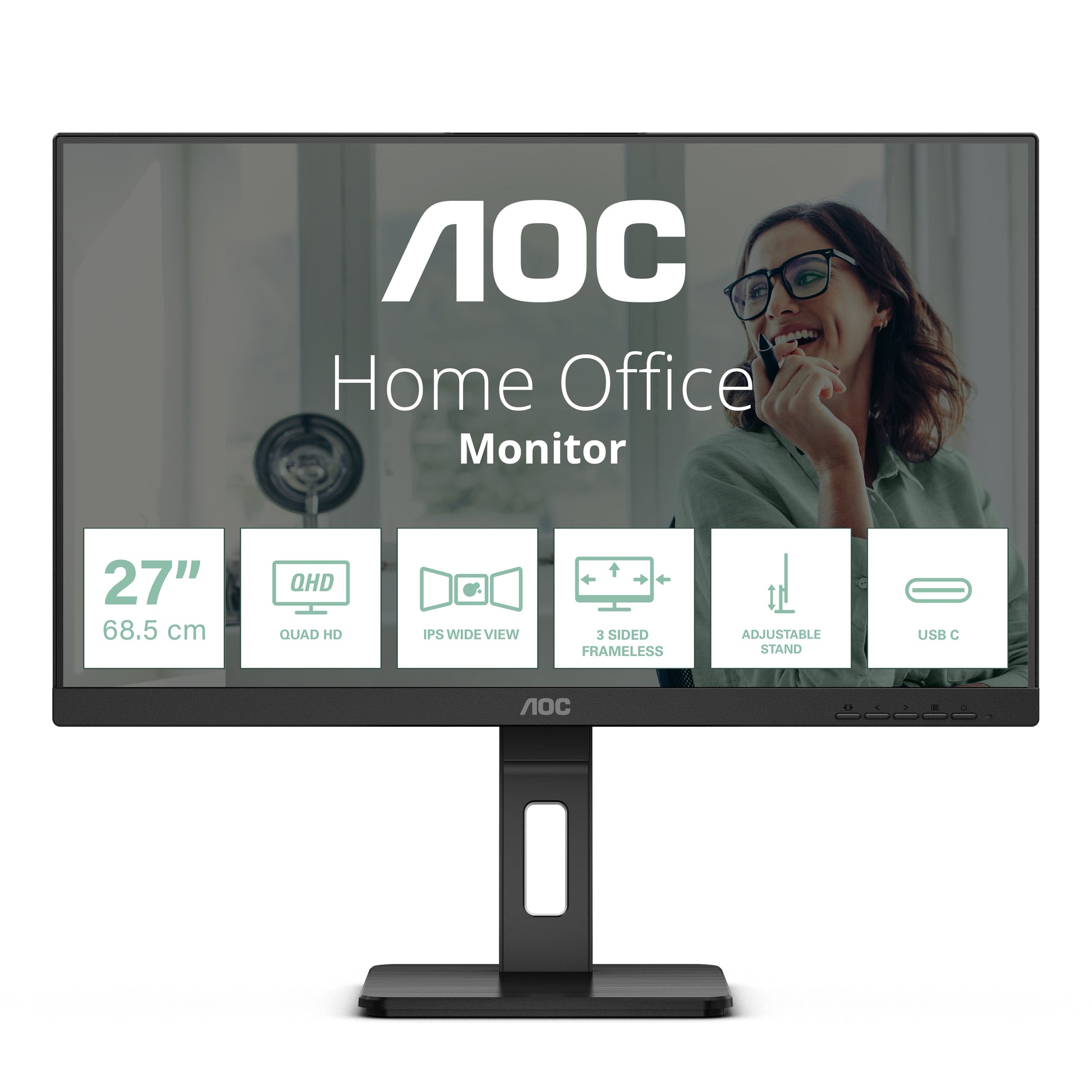 AOC Monitor, 27", IPS, 75 Hz, 350 cd/m², USB-C, Daisy Chain, USB-Hub, VESA 100 × 100, Schwarz