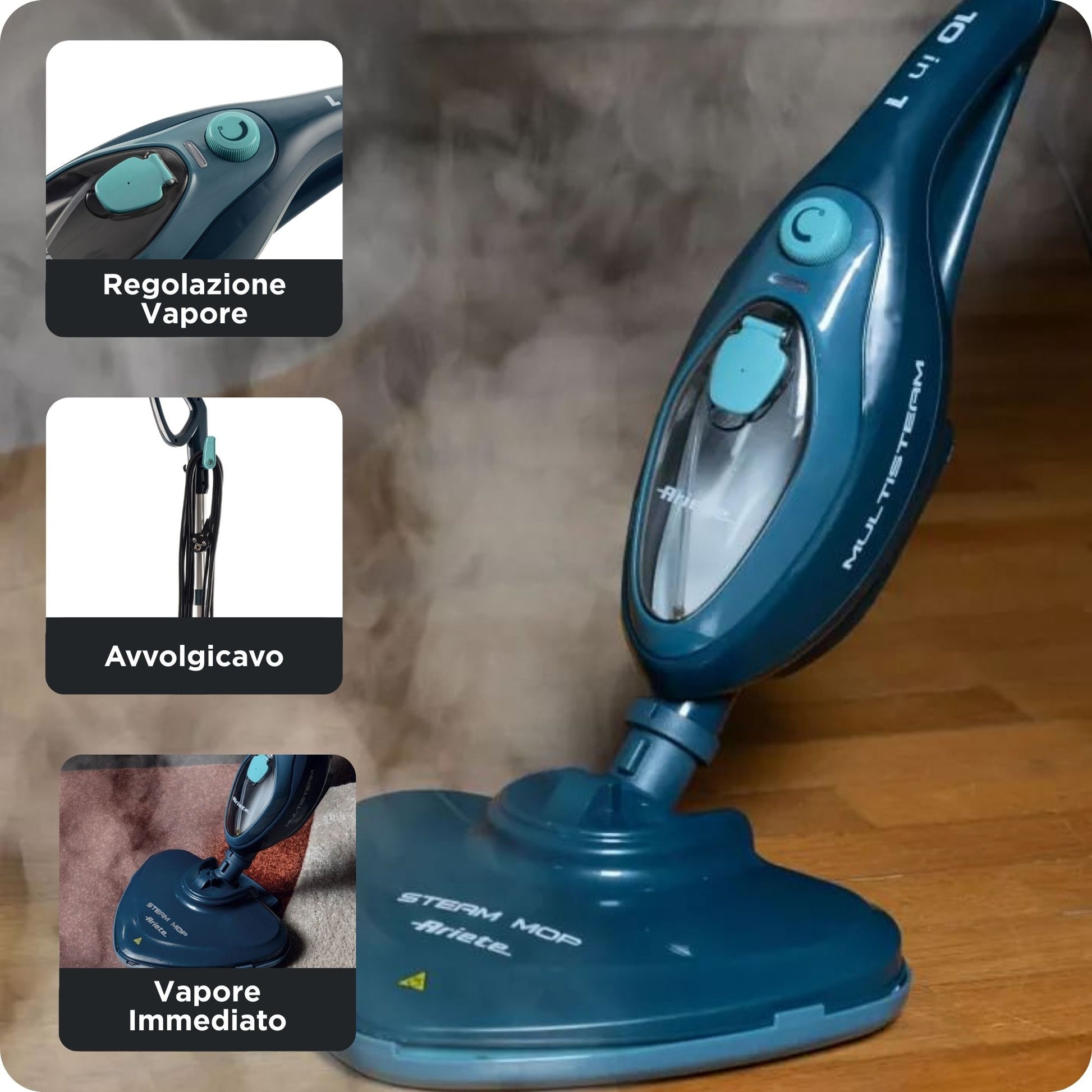 Ariete Dampfmopp ARI-4164-MOP-BL – 0,35 l – blau – 29,0 × 28,0 × 120,0 cm
