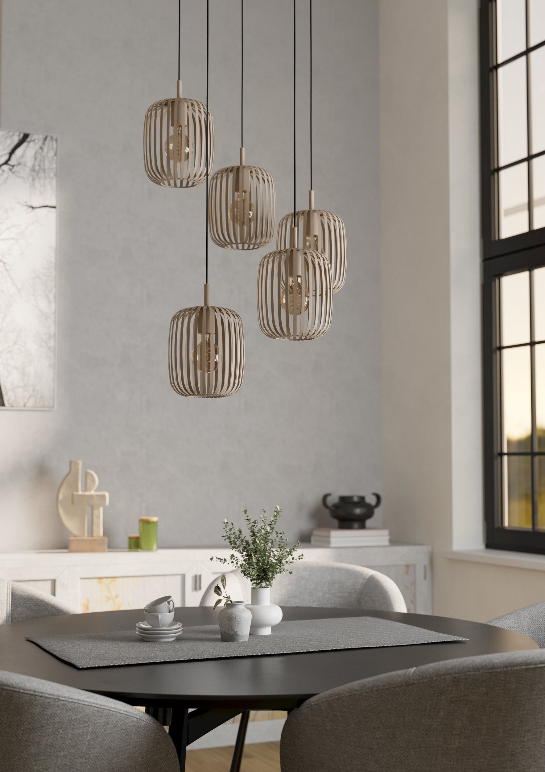 EGLO Pendelleuchte ROMAZZINA – Ø 50 × 200 cm, 200 W, nicht dimmbar, beige, exkl. E27
