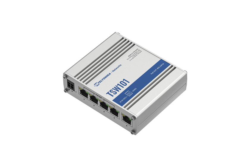 Teltonika TSW101 – Unmanaged Switch – 5× 1G (4× PoE+), PoE-Budget 120 W