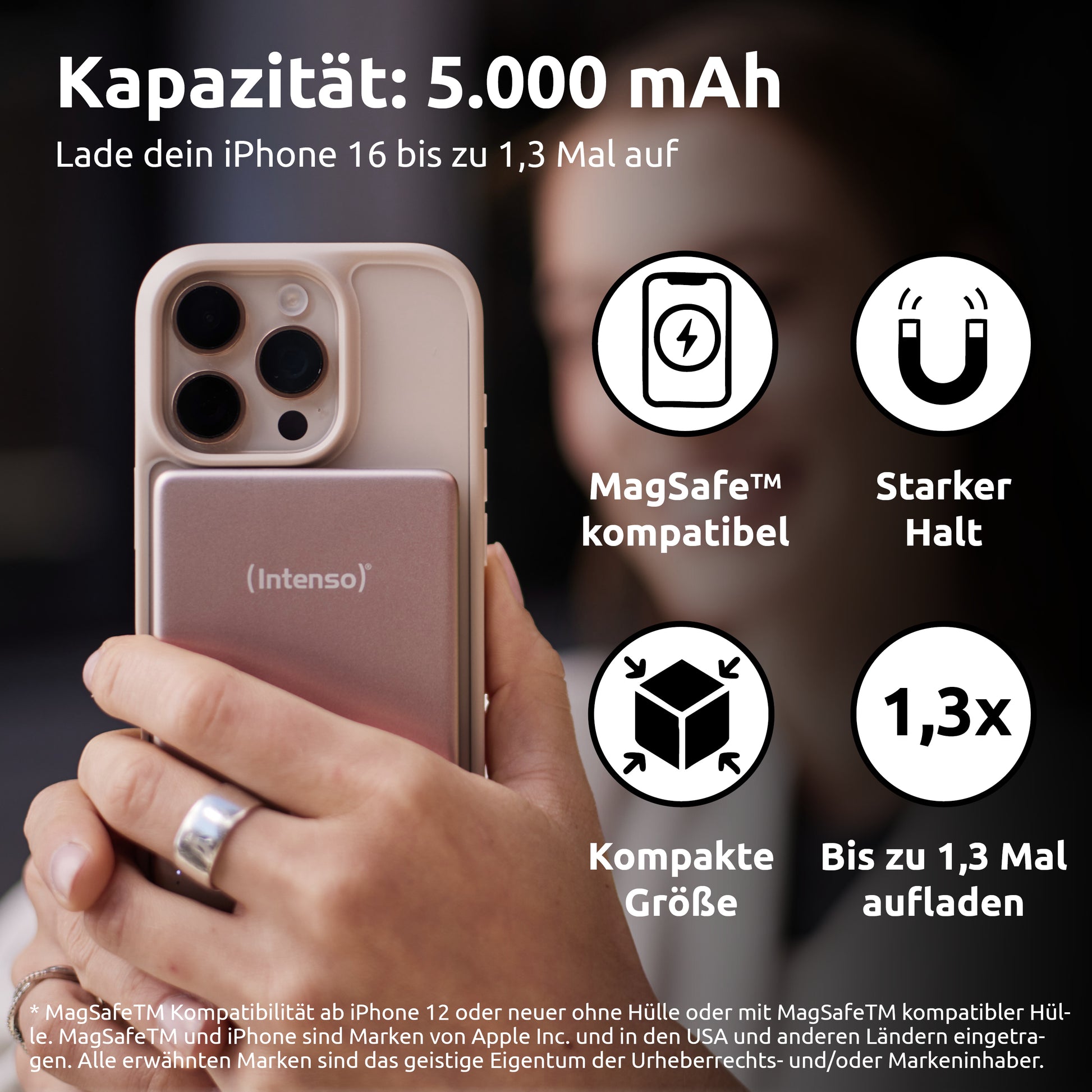 Intenso MW5000 MagSafe Powerbank 5'000 mAh – 20 W PD, Wireless 15 W, 1× USB-C, rosé