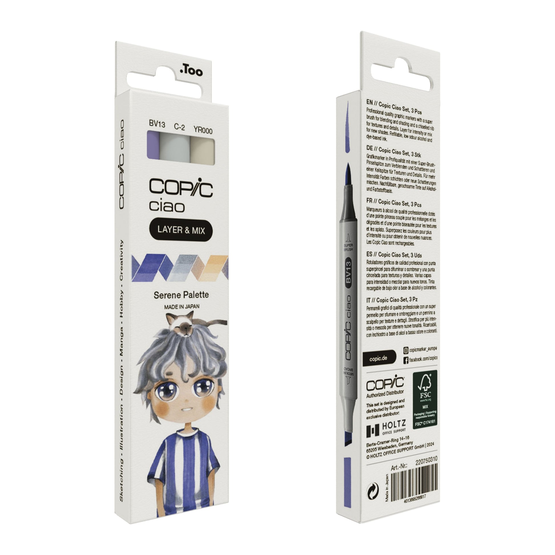 Copic Ciao Brush Pens – Doppelspitze, Serene Palette, Pinsel- und Keilspitze, alkoholbasiert, 3 Farben