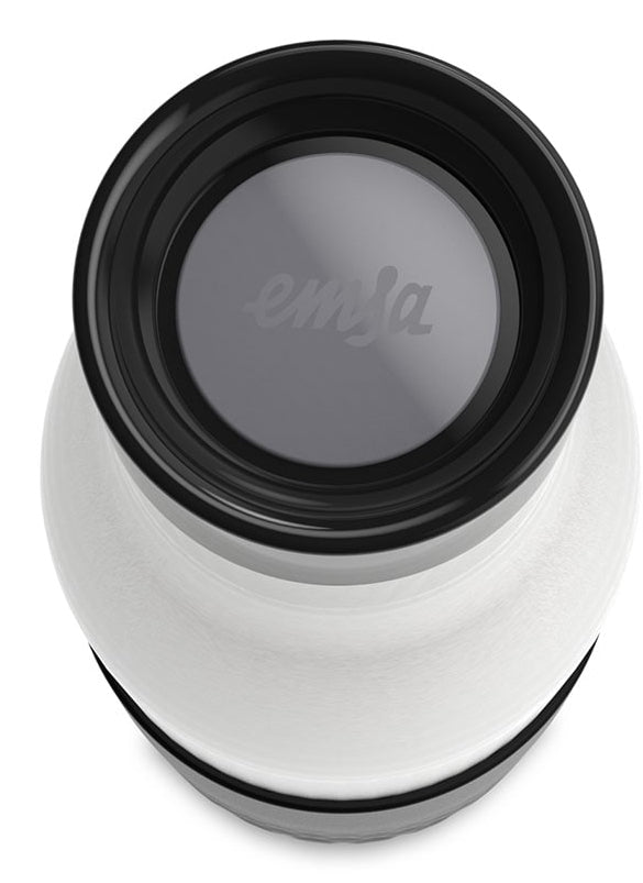 EMSA Bluedrop Isolierflasche 500 ml – Doppelwandig 12 h Heiss / 24 h Kalt, Edelstahl, Druckknopfdeckel, Schwarz