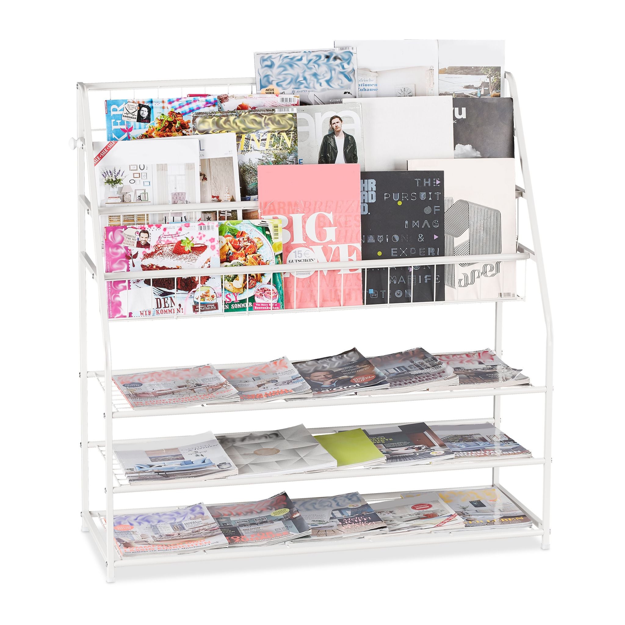 Relaxdays Zeitungsständer 6 Fächer – Metall, Weiss – 970×960×370 mm