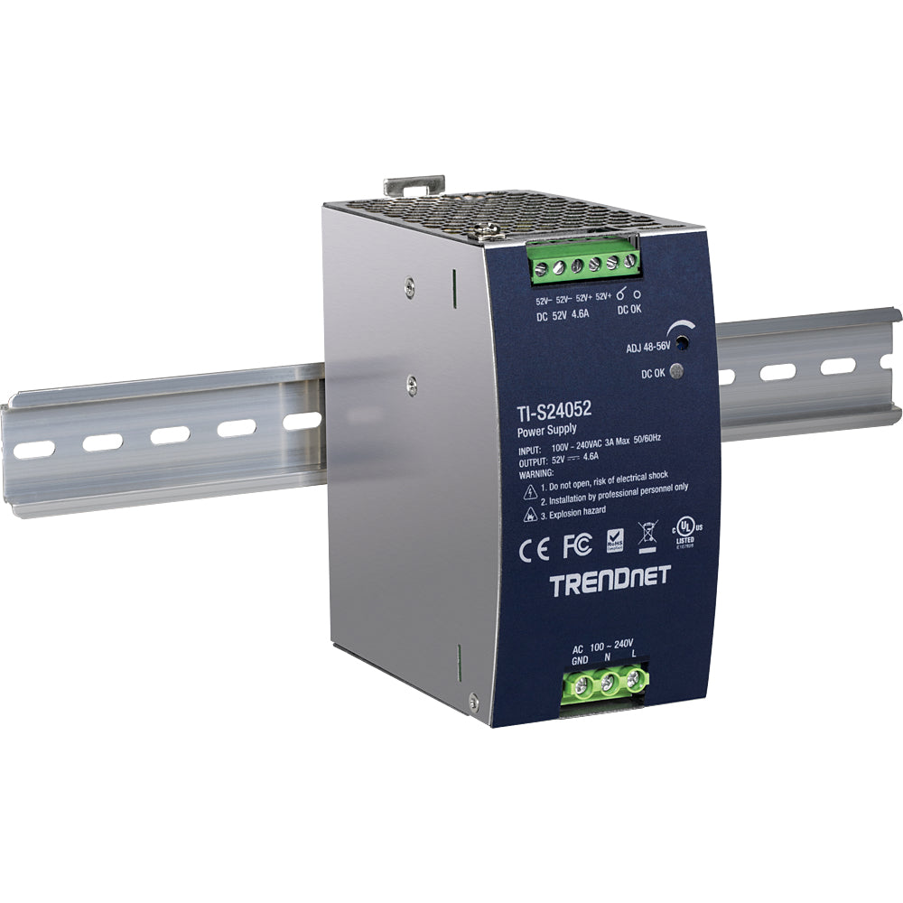 Trendnet TI-S24052 Netzteil 240 W – 52 V DC, 4,61 A, aktive PFC – Hutschiene, silberfarben