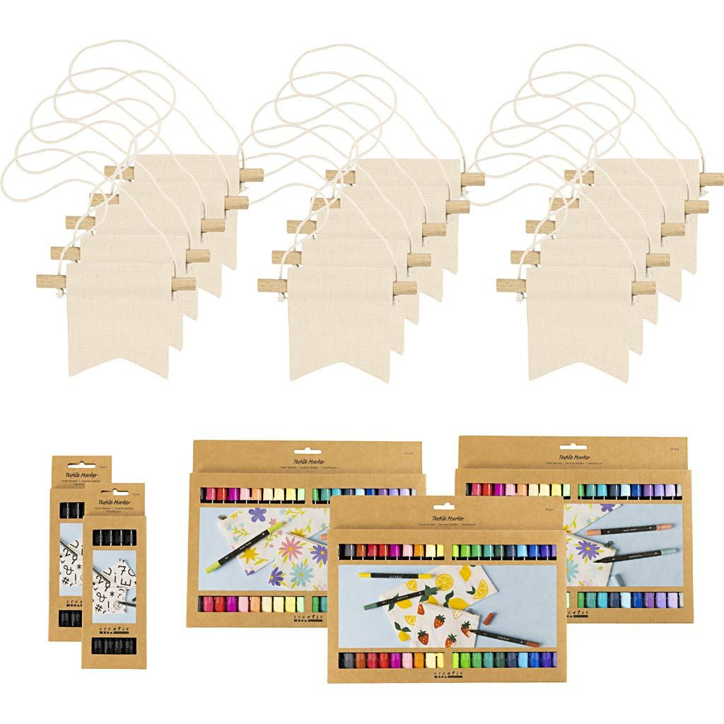 Creativ Company Wimpel, Baumwolle beige, 12 × 10,5 cm, Set à 60