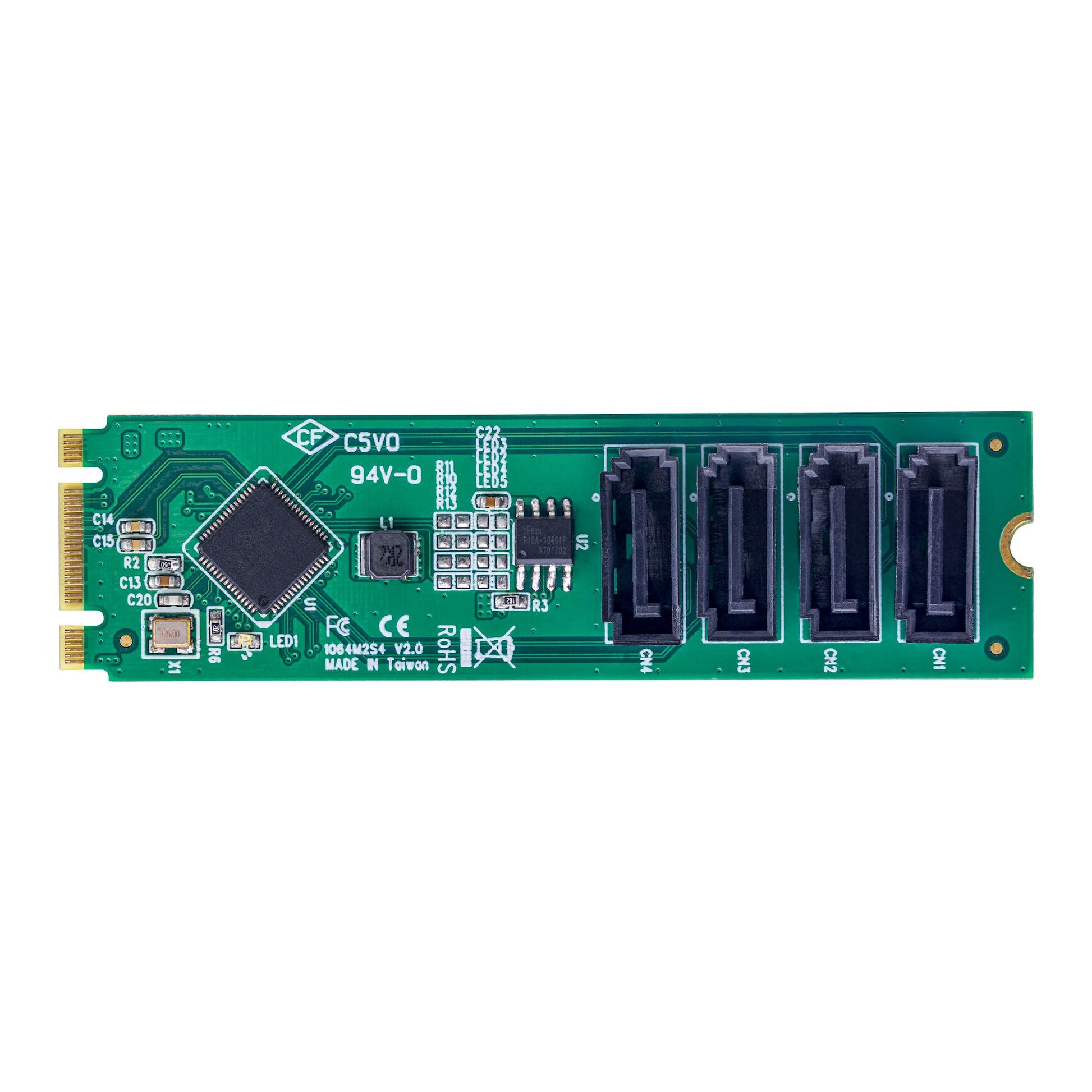 StarTech.com M.2 zu 4× SATA Adapterkarte – PCIe 3.0, 4× SATA, Hot-Swap, Port-Multiplier – Grün