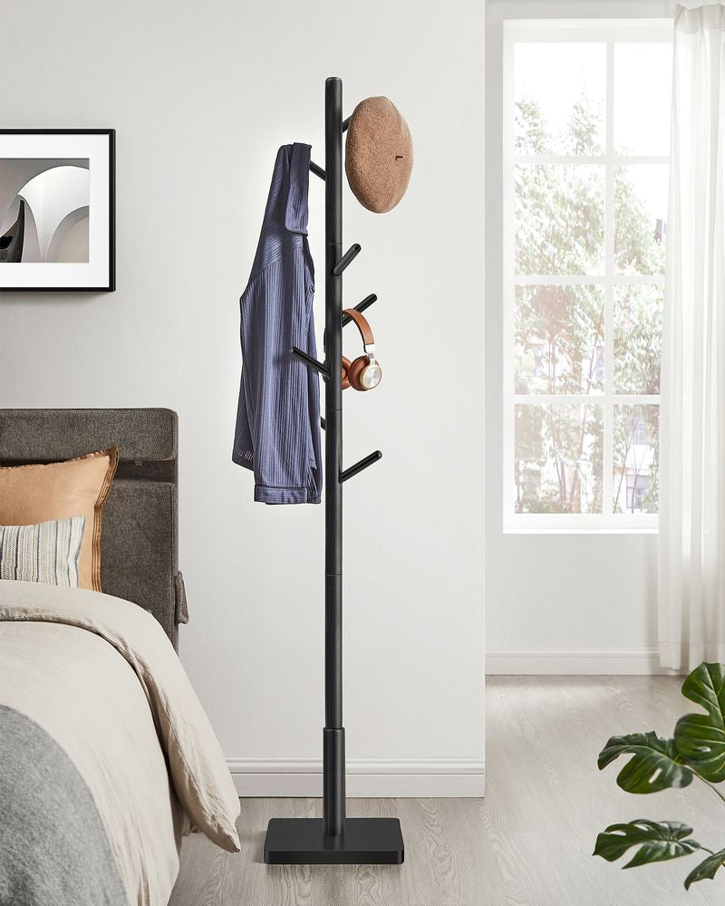 Vasagle Garderobenständer – 8 Haken, Gummibaumholz/MDF, Schwarz, 30 × 30 × 175 cm