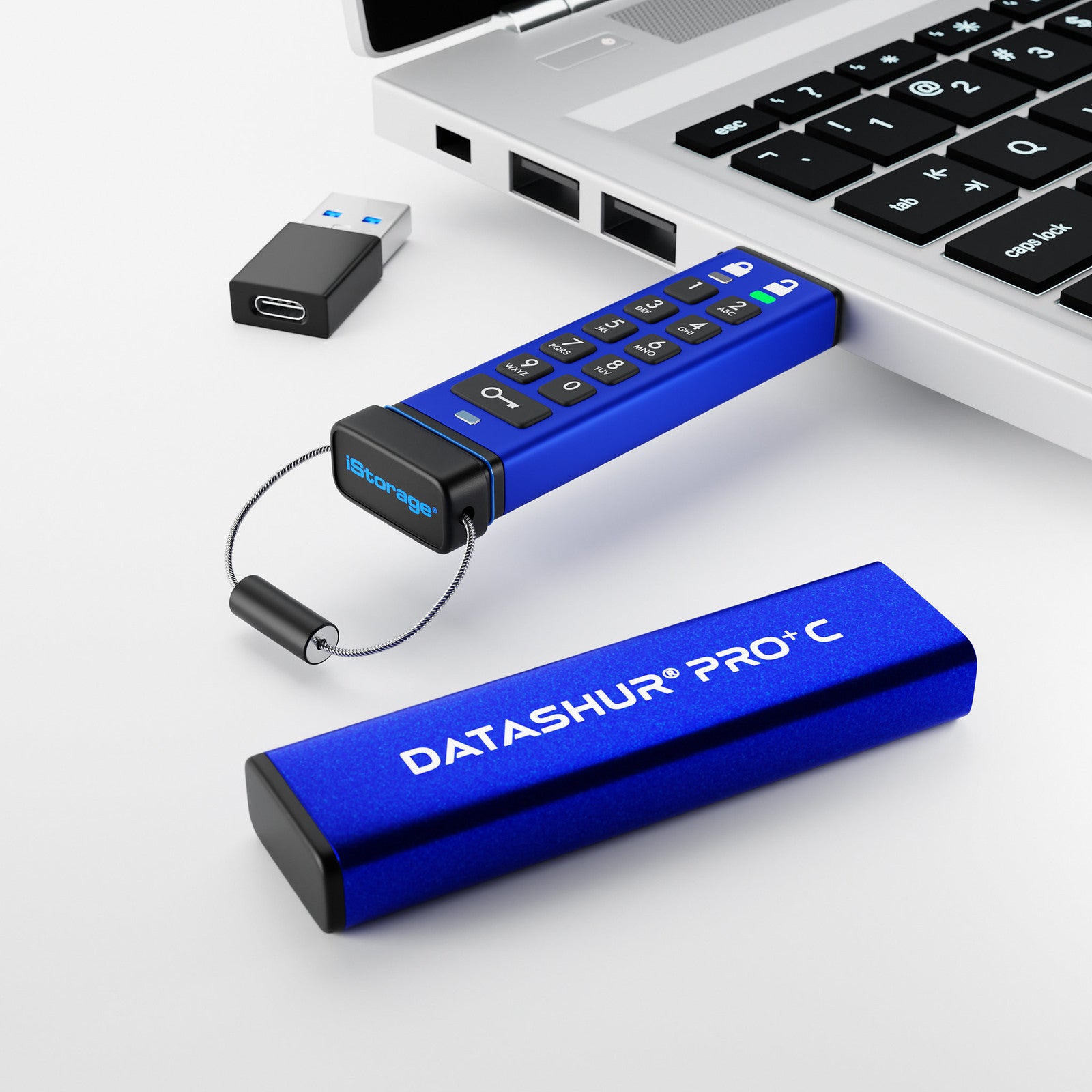 iStorage datAshur Pro+C – 32 GB USB-C, 310/246 MB/s, HW-verschlüsselt, IP68, FIPS 140-3 L3