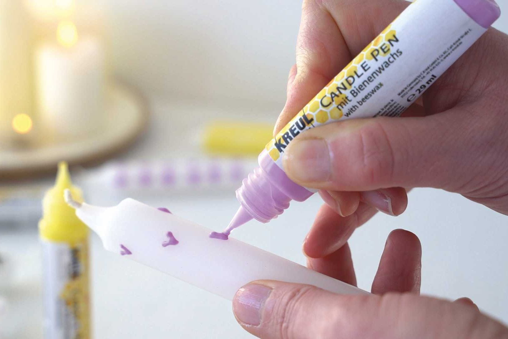 Kreul Candle Pen Bee Happy Kerzenmalfarbe – Mehrfarbig – 6 Farben, 6×29 ml (174 ml) – für Wachs