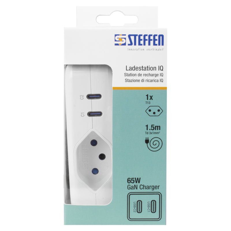 Steffen 50 00127 WS Steckdosenleiste 3× – USB‑C×2 – PD 65 W, 1,5 m Kabel, Weiss