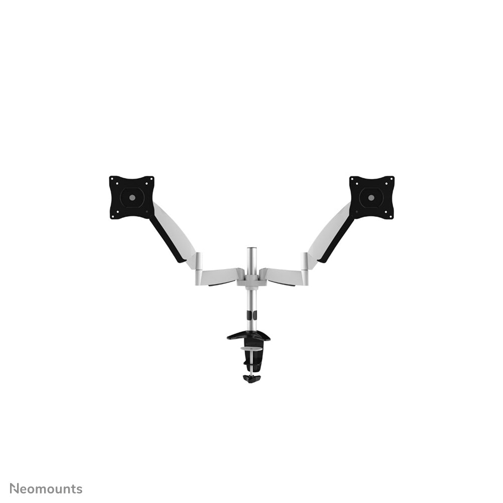 Neomounts Monitorarm, Dual, Tischklemme/Tischdurchführung, bis 27", höhenverstellbar, Gasfeder, Silber