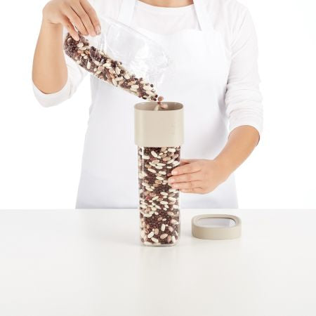 Lékué Vorratsdose 2,5 l, Ø 11,4 × 25,5 cm, Polypropylen (PP), beige/transparent, 3-teilig