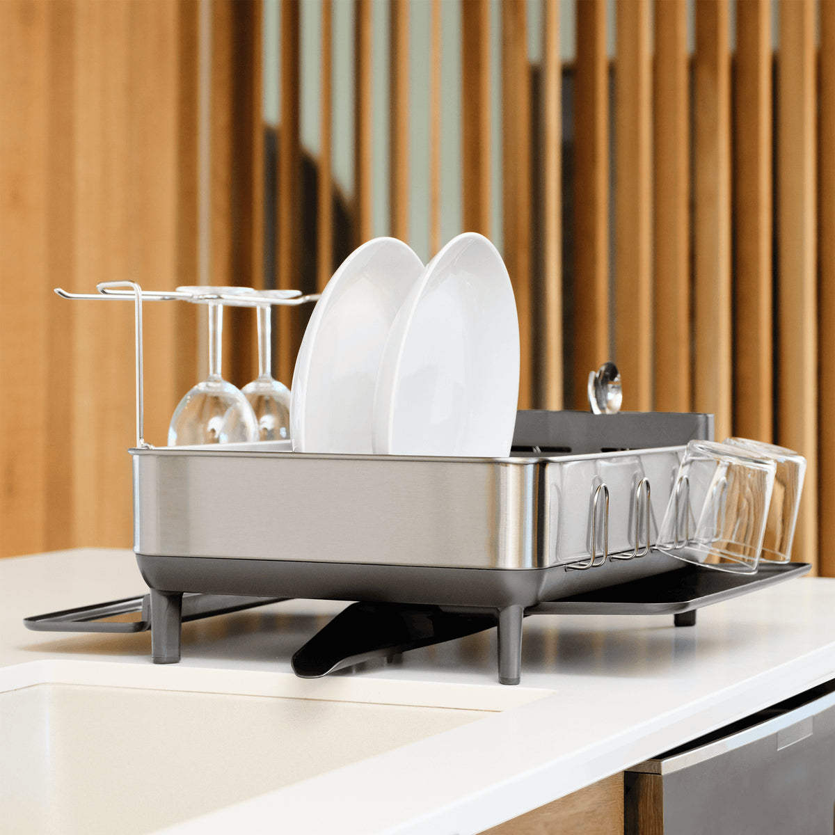 simplehuman Abtropfgestell, 51,4 × 56,6 × 29,2 cm, Edelstahl, Silber