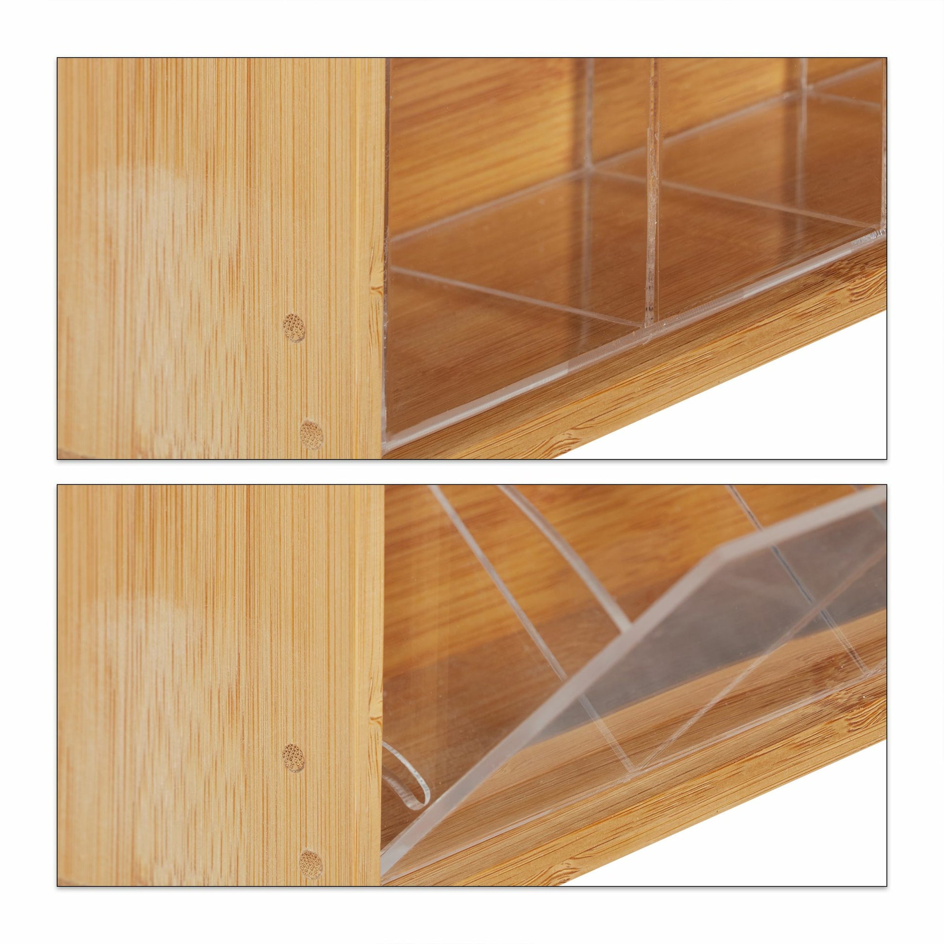 Relaxdays Teebeutelbox Bambus/Kunststoff, 5 Fächer, 39 × 8 × 11,5 cm, natur