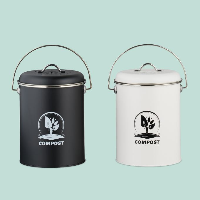 Relaxdays Komposteimer – 5,5 l – Metall, rund – silber – mit Filter