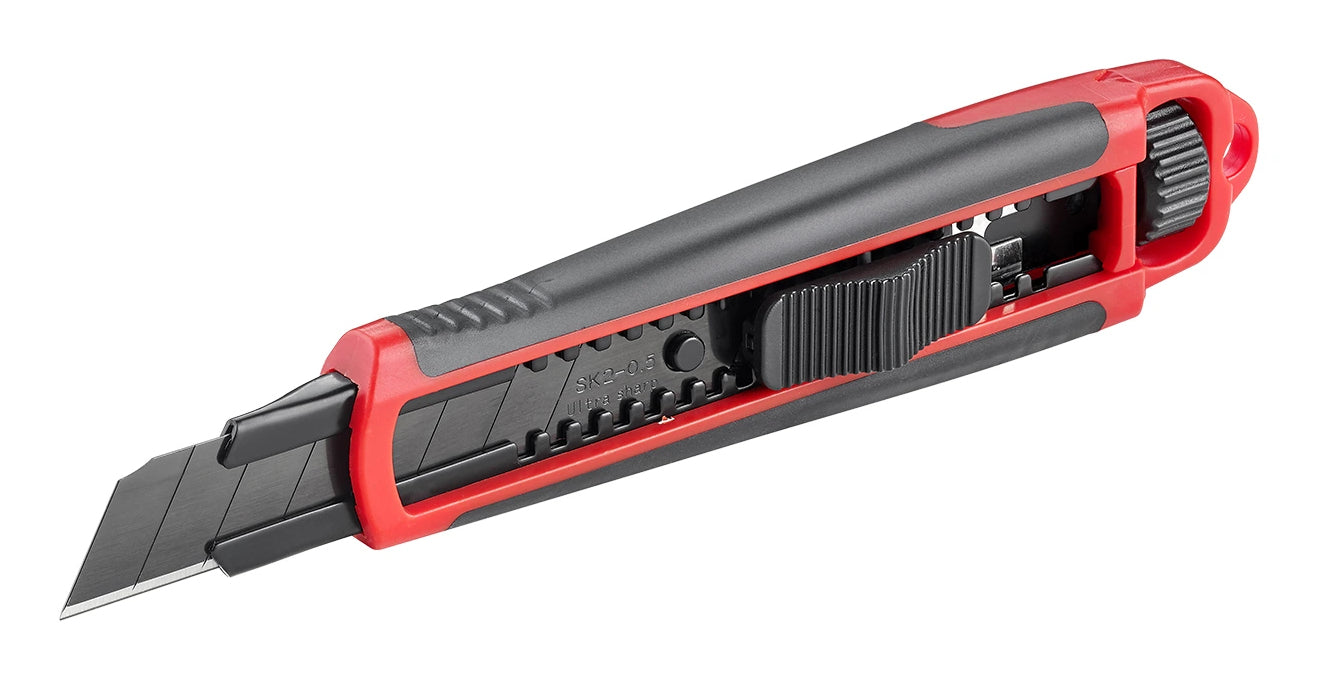 Laserliner CRX18 – Abbrechmesser 18 mm, ABS, TPR, einziehbar, mit Sperre, rot, 5 Stk.